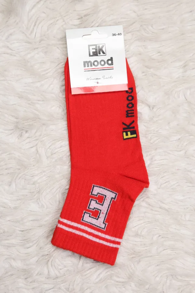 Kadın Baskılı Soket Çorap (36-40 Uyumludur) Kırmızı