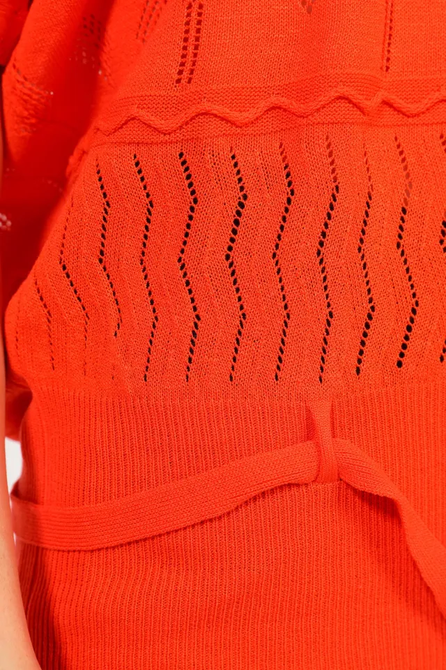 Kadın Bel Bağlamalı Mevsimlik Triko Bluz Orange