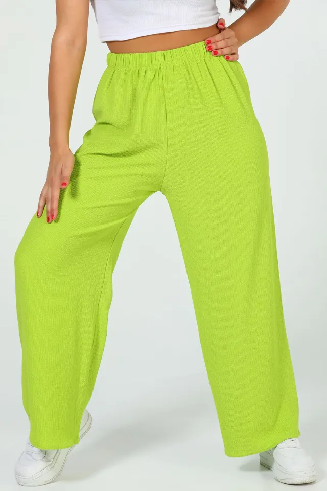 Kadın Bel Lastikli Bol Paça Pantolon Fıstık Yeşili