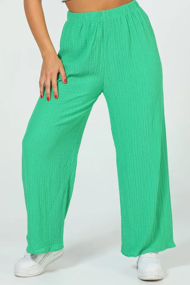 Kadın Bel Lastikli Bol Paça Pantolon Yeşil
