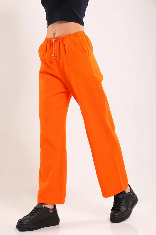 Kadın Bel Lastikli Bol Paça Tarz Pantolon Orange