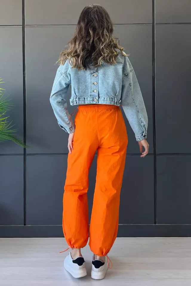 Kadın Bel Ve Paça Lastikli Cep Detaylı Paraşüt Pantolon Orange