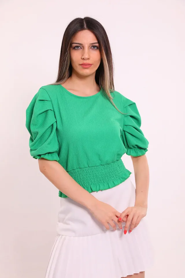 Kadın Beli Gipeli Karpuz Kol Bluz Yeşil