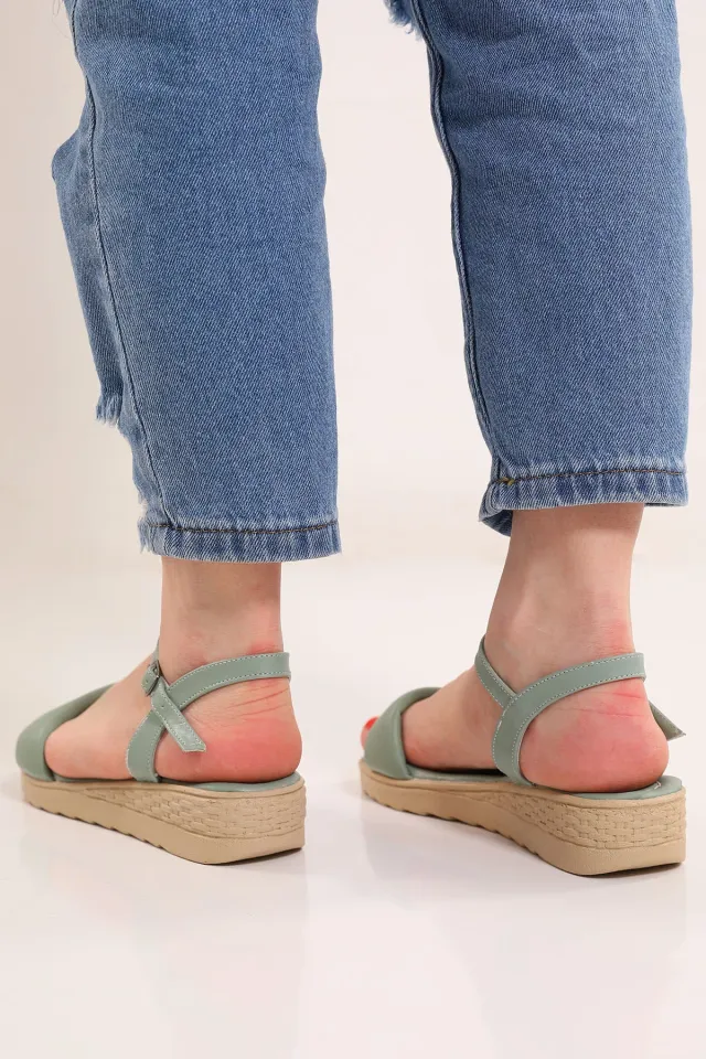 Kadın Bilek Bağlamalı Tek Bant Rahat Taban Sandalet Mint