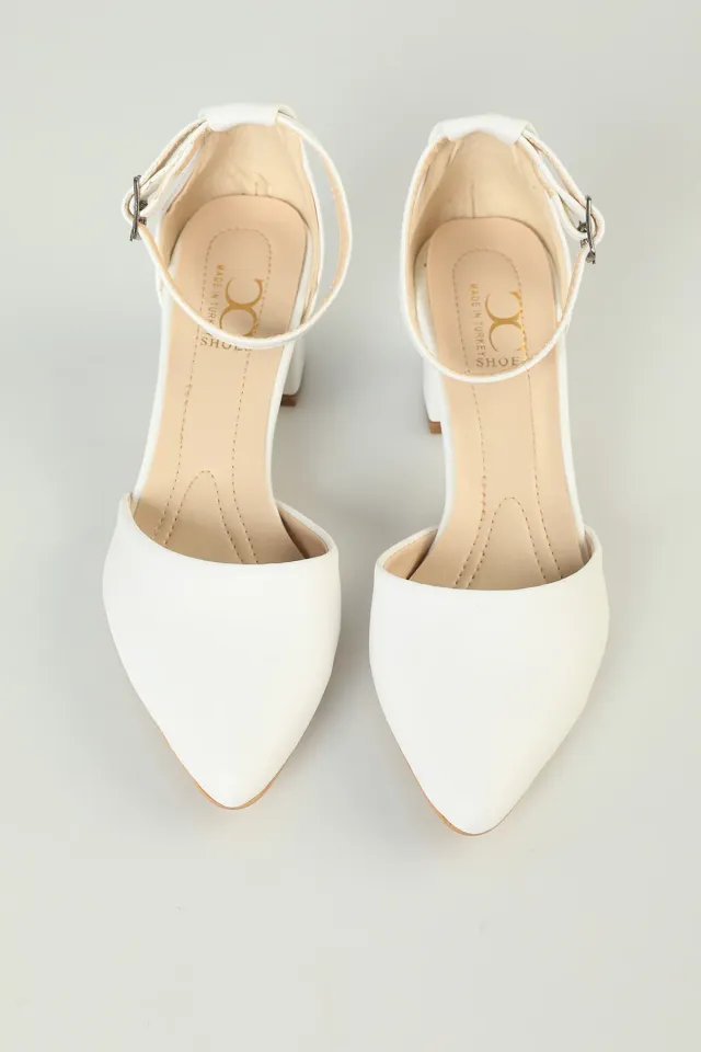 Kadın Bilek Kemerli Topuklu Ayakkabı Beyaz