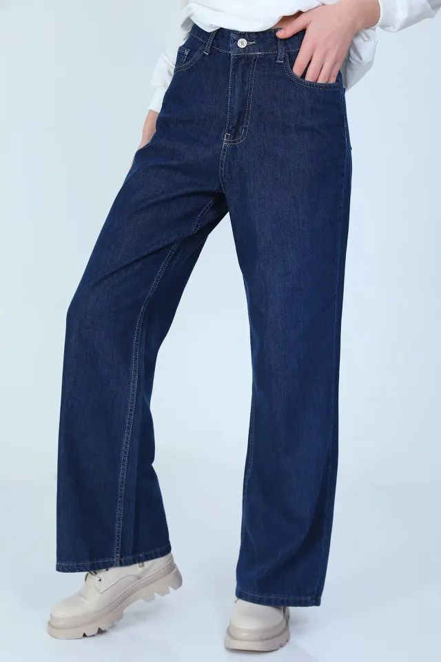 Kadın Bol Paça Jeans Pantolon Açıklacivert