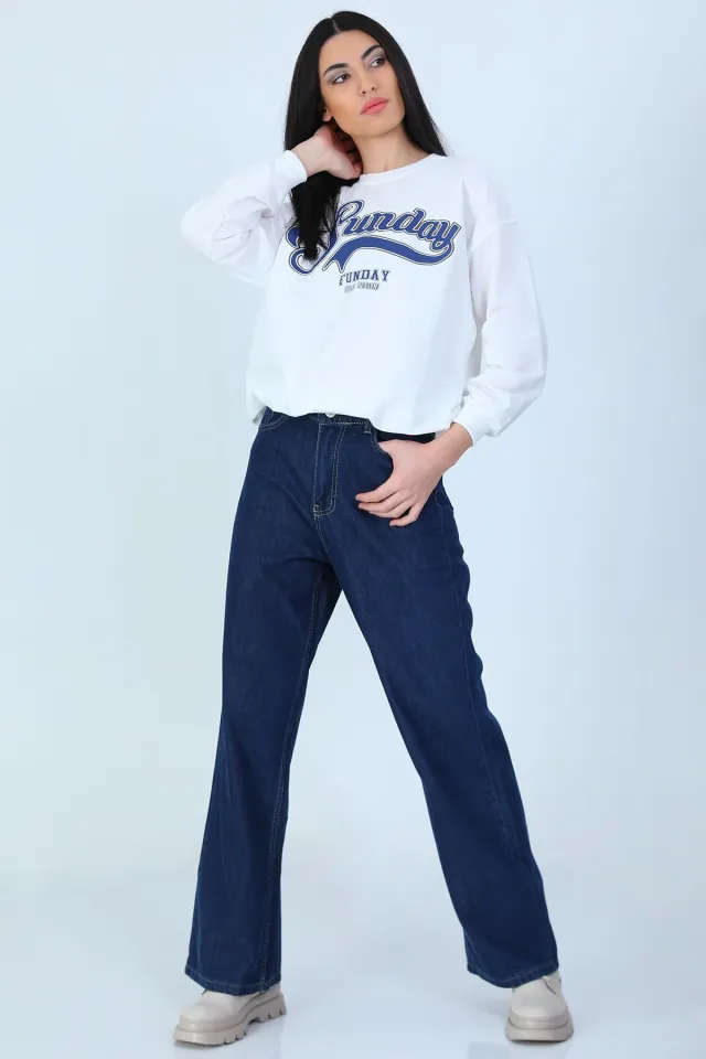 Kadın Bol Paça Jeans Pantolon Açıklacivert