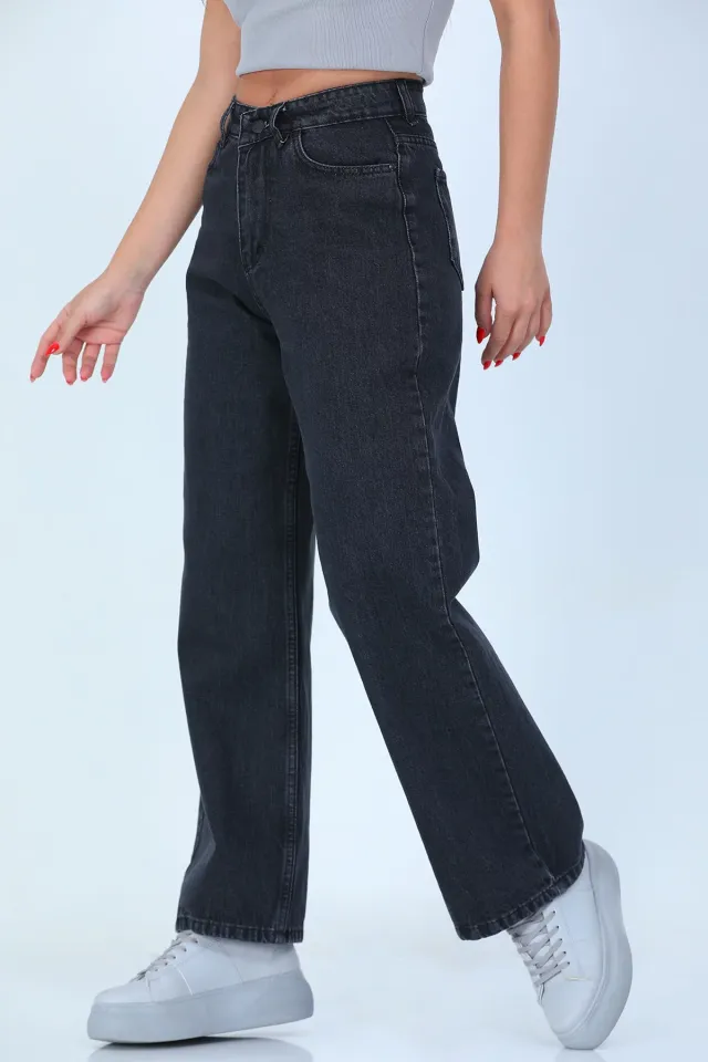 Kadın Bol Paça Jeans Pantolon Antrasit