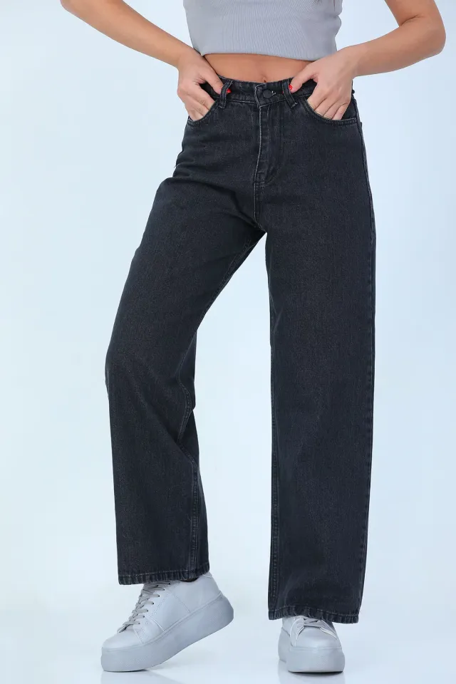Kadın Bol Paça Jeans Pantolon Antrasit