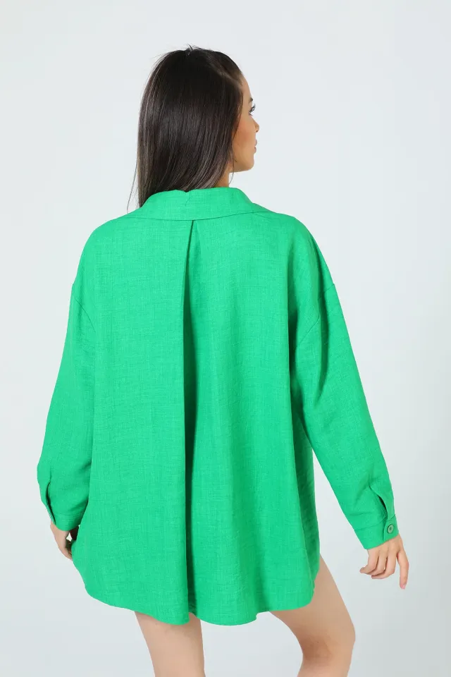 Kadın Boncuk İşlemeli Salaş Gömlek Yeşil