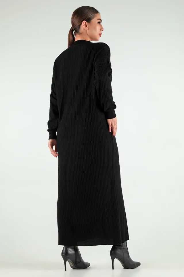 Kadın Broşlu Uzun Triko Elbise Siyah