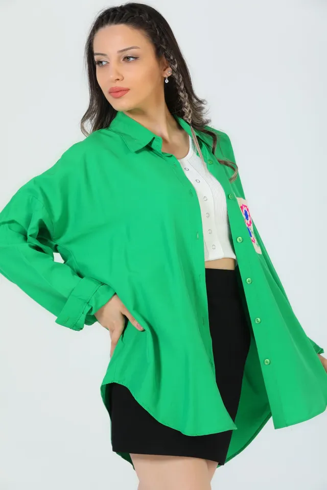 Kadın Cep Detaylı Salaş Gömlek Yeşil