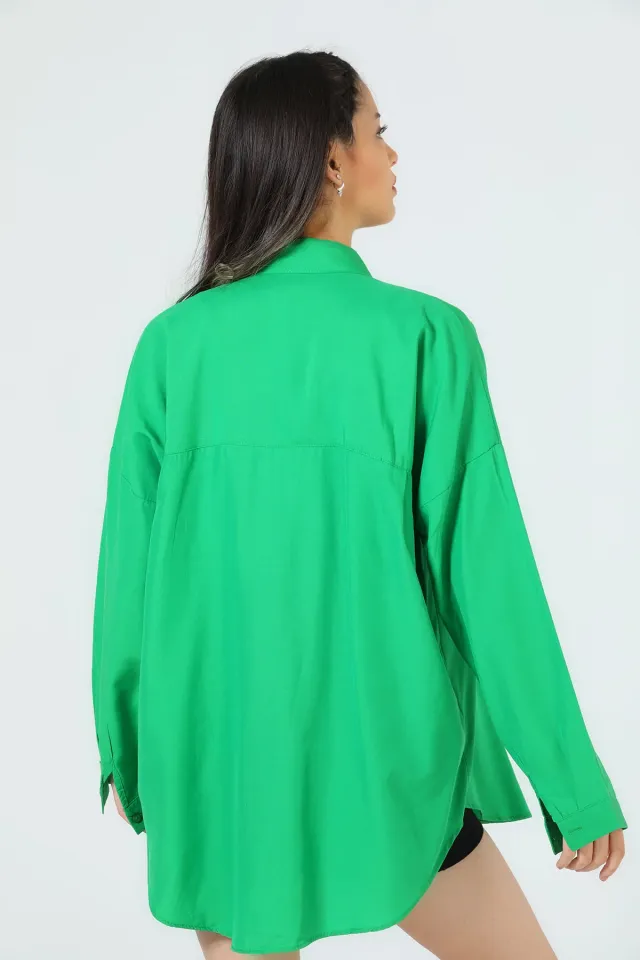 Kadın Cep Detaylı Salaş Gömlek Yeşil