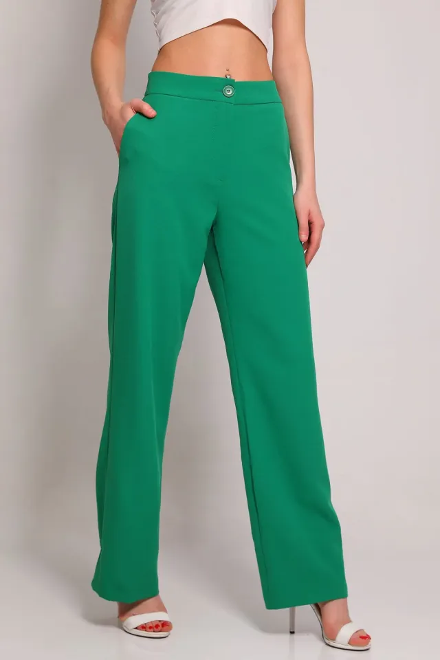 Kadın Cepli Bol Paça Pantolon Yeşil