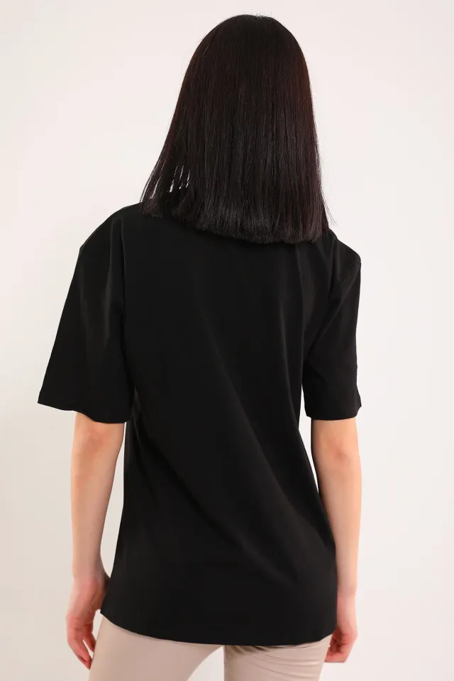 Kadın Çiçek Baskılı T-shirt Siyah