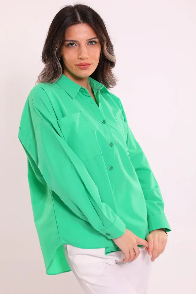 Kadın Çift Cepli Salaş Gömlek Yeşil