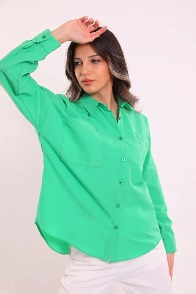 Kadın Çift Cepli Salaş Gömlek Yeşil