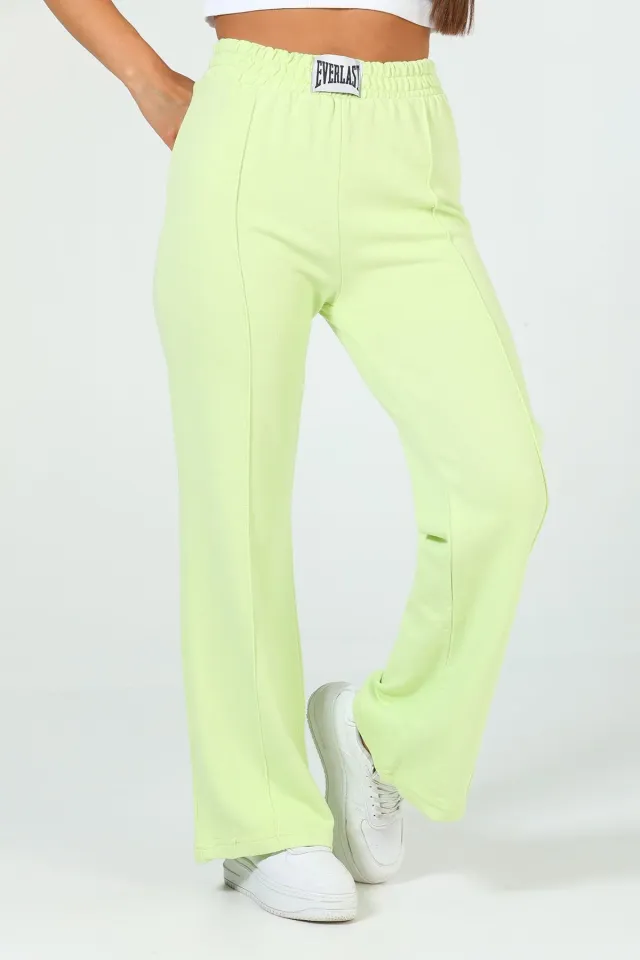 Kadın Çimalı Bol Paça Pantolon Eşofman Neon Yeşil