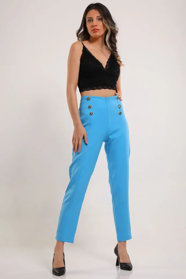 Kadın Çimali Düğme Detaylı Pantolon Mavi