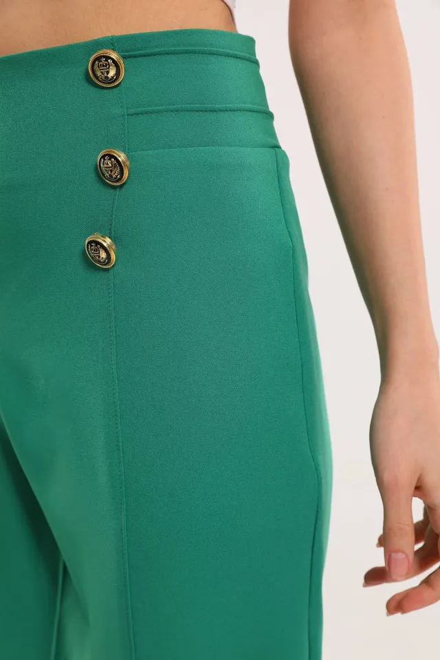 Kadın Çimali Düğme Detaylı Pantolon Yeşil