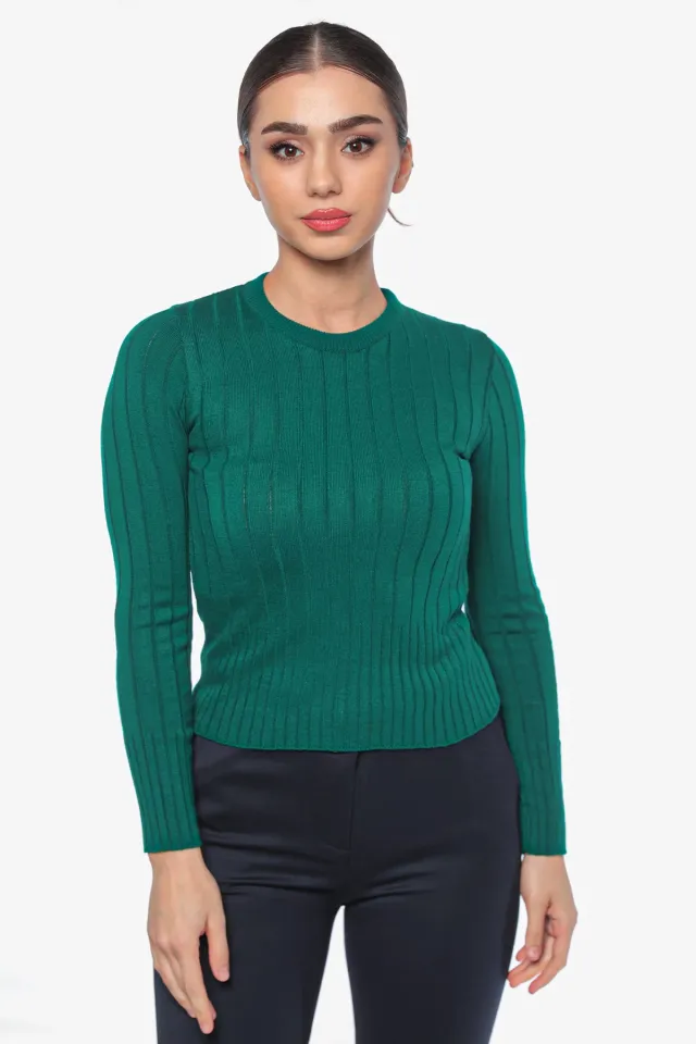 Kadın Çizgi Detaylı Triko Bluz Yeşil