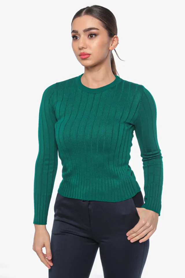 Kadın Çizgi Detaylı Triko Bluz Yeşil