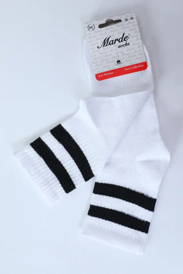 Kadın Cizgili Kolej Çorap (36-40 Uyumludur) Beyaz