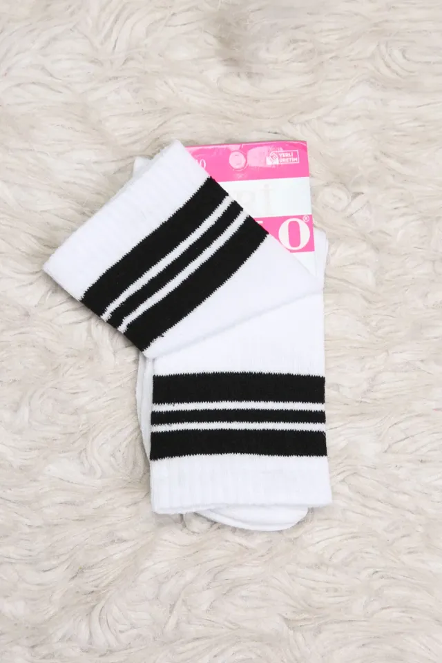 Kadın Çizgili Soket Çorap (35-40 Uyumludur) Beyaz