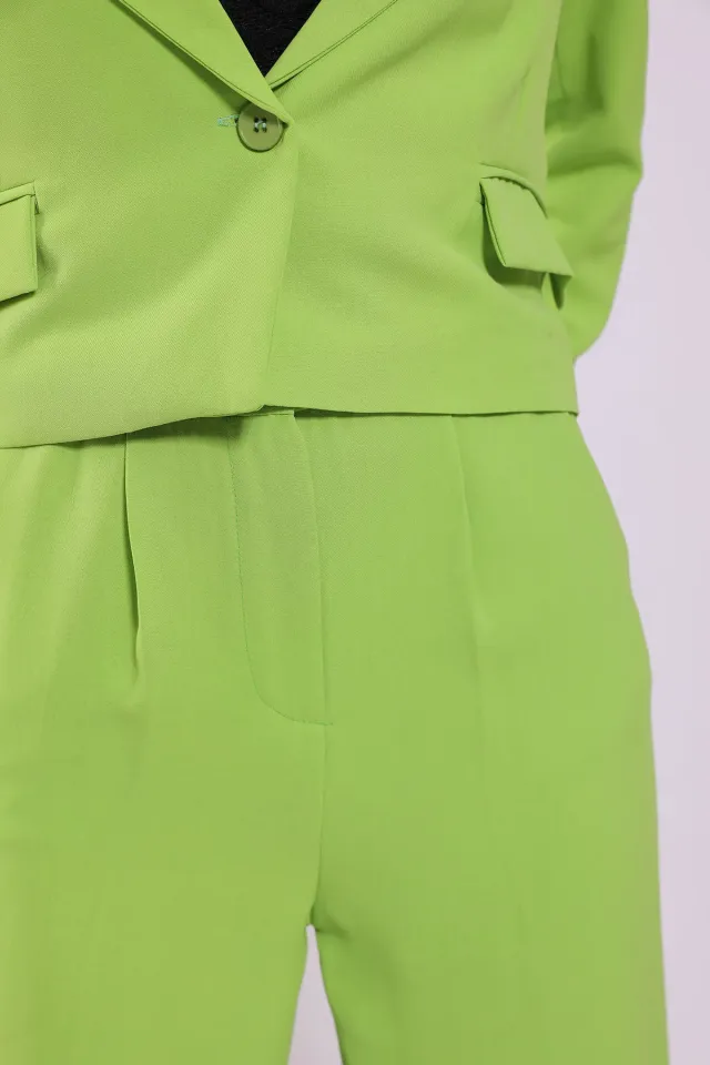 Kadın Crop Ceket Pantolonlu İkili Takım Fıstık Yeşili