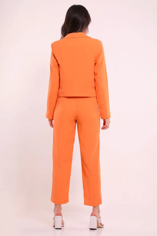 Kadın Crop Ceket Pantolonlu İkili Takım Orange