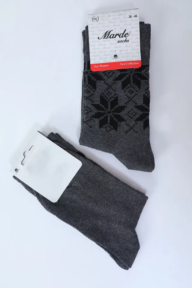 Kadın Desenli 2 Li Soket Çorap (36-40 Uyumludur) Koyugri