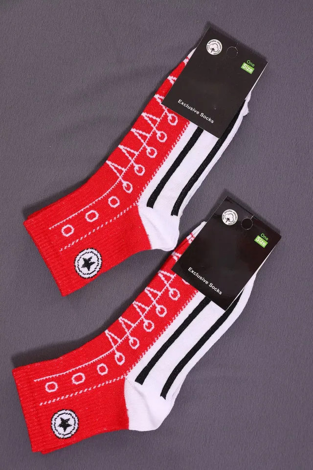 Kadın Desenli İkili Soket Çorap (35-40 Beden Aralığında Uyumludur) Kırmızı
