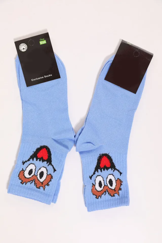 Kadın Desenli İkili Soket Çorap (35-40 Beden Aralığında Uyumludur) Mavi