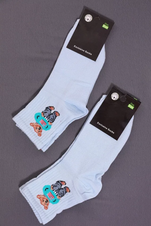 Kadın Desenli İkili Soket Çorap (35-40 Beden Aralığında Uyumludur) Açıkmavi