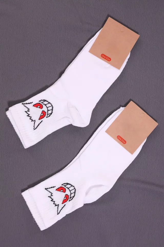 Kadın Desenli İkili Soket Çorap (36-42 Beden Aralığında Uygundur) Beyaz