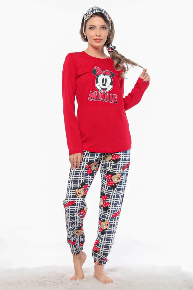 Kadın Desenli Pijama Takımı Kırmızı