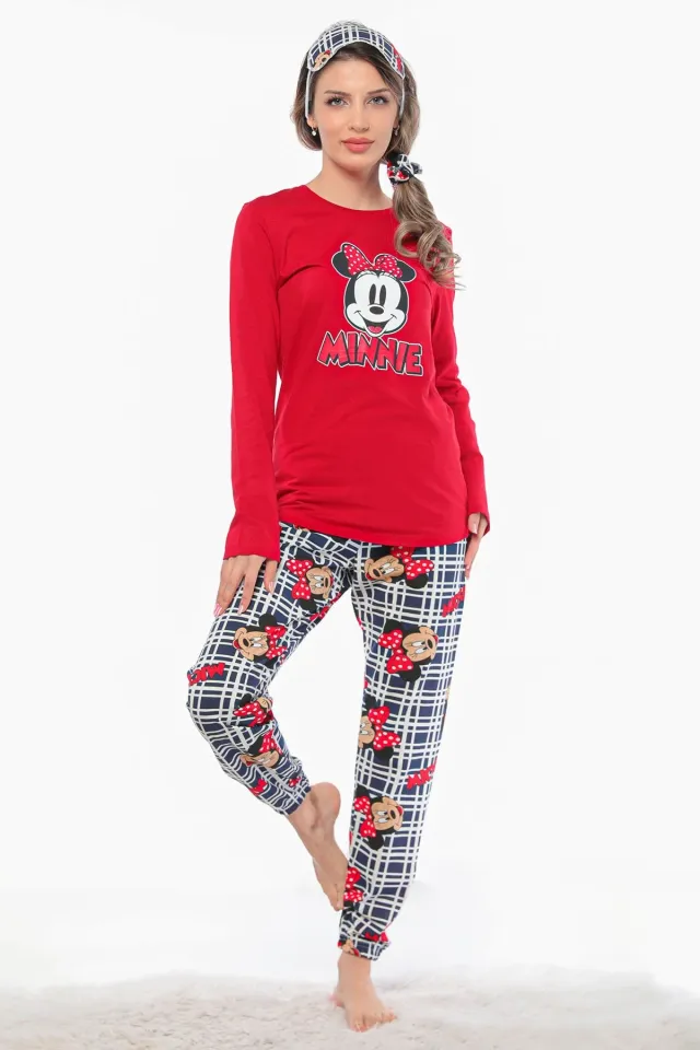Kadın Desenli Pijama Takımı Kırmızı