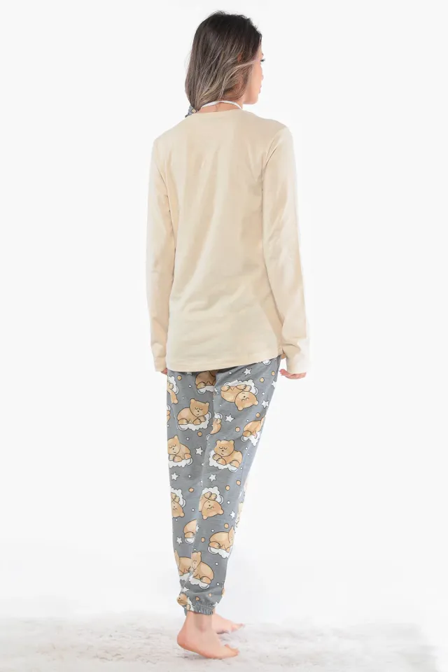 Kadın Desenli Pijama Takımı Bej