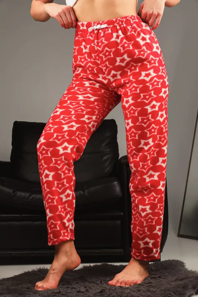 Kadın Desenli Polar Alt Pijama Kırmızı
