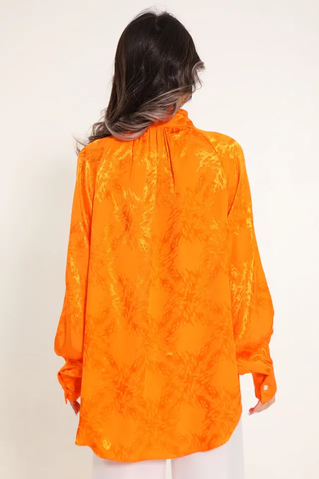 Kadın Jakarlı Saten Gömlek Orange