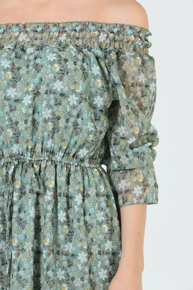 Kadın Desenli Şifon Elbise Mint