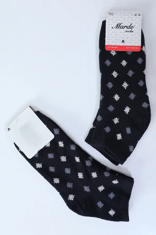 Kadın Desenli Ters Havlu 2 Li Patik Çorap (36-40 Uyumludur) Lacivert