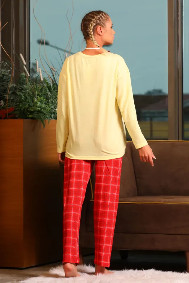 Kadın Desenli Uyku Bantlı Pijama Takımı Sarı