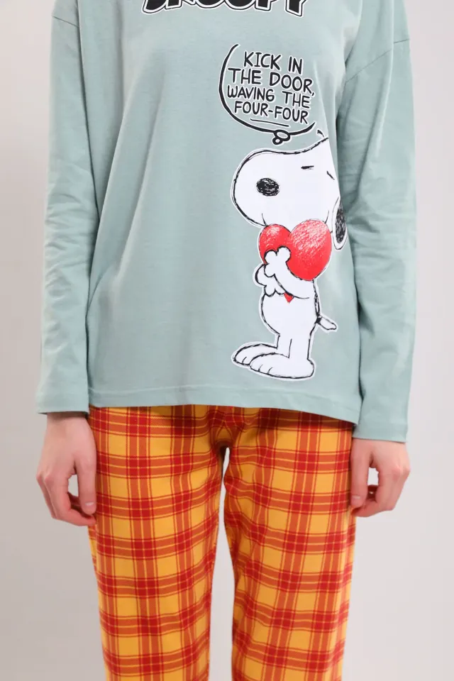 Kadın Desenli Uyku Bantlı Pijama Takımı Mint