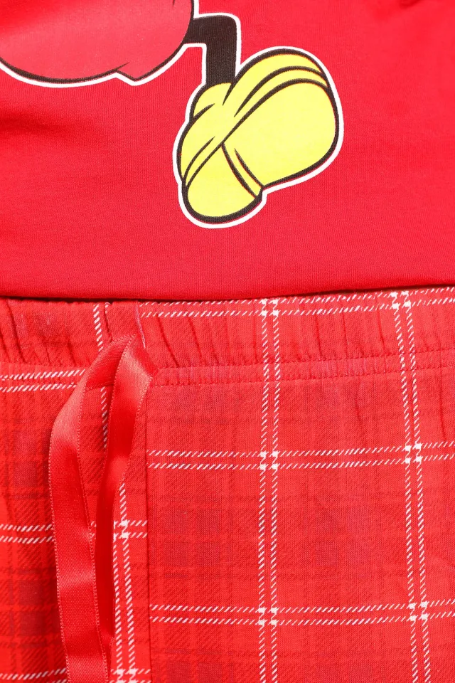 Kadın Desenli Uyku Bantlı Pijama Takımı Kırmızı