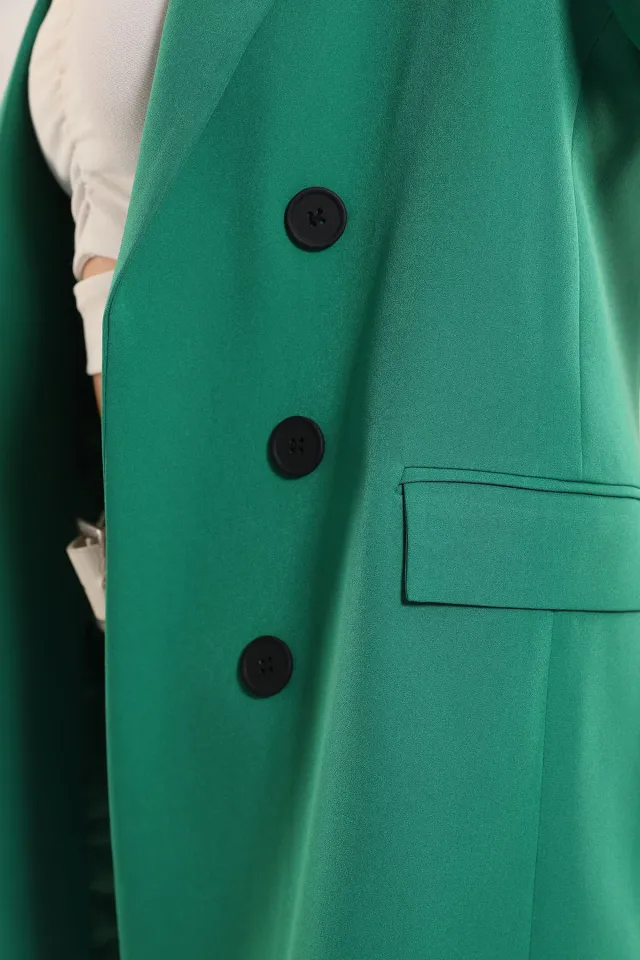 Kadın Düğme Detaylı Astarlı Blazer Ceket Yeşil