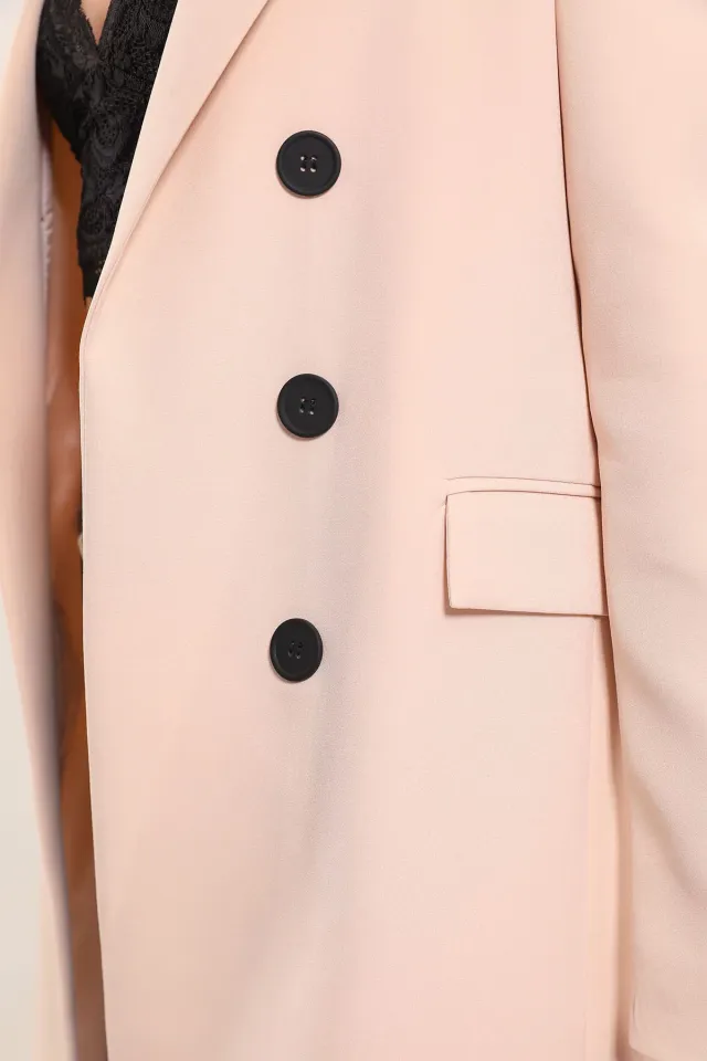 Kadın Düğme Detaylı Astarlı Blazer Ceket Bej