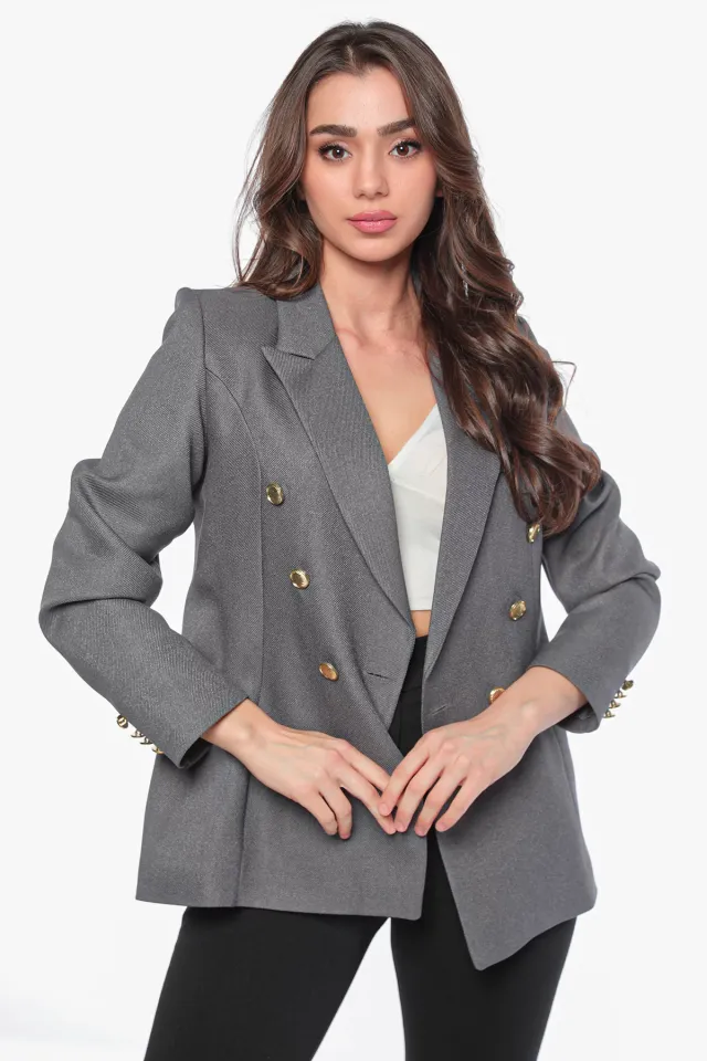 Kadın Düğmeli Blazer Ceket Antrasit