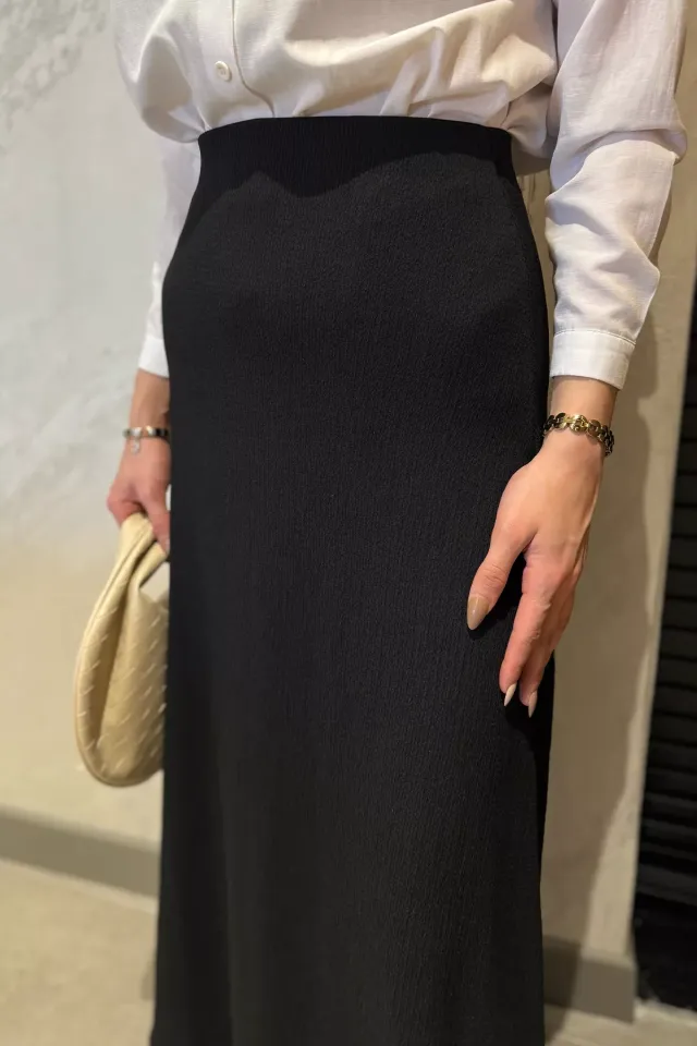 Kadın Düz Renk Bel Lastikli Bürümcük Tesettür Kiloş Etek Siyah