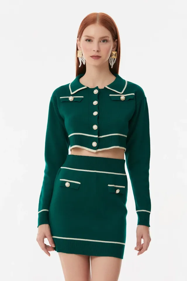 Kadın Etek Bluz Triko İkili Takım Yeşil